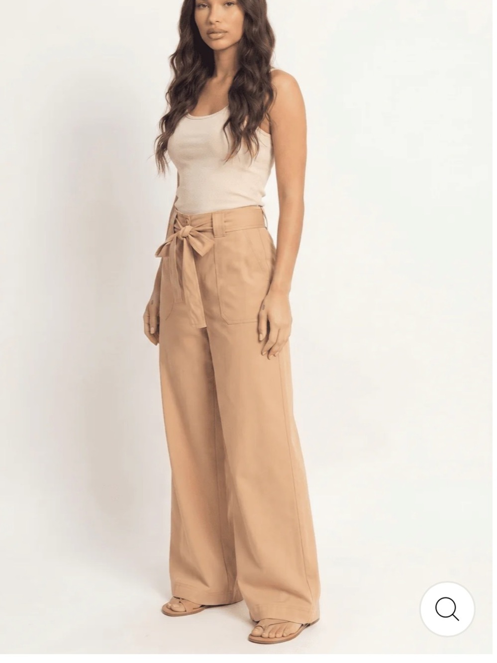 Wide-Leg Tie-Waist Pants in Tan linen blend